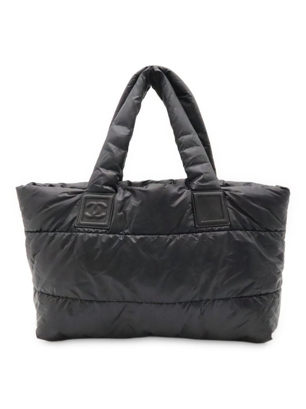 Chanel Coco Cocoon Tote GM Shoulder Bag CC Logo Nylon Leather Black Bordeaux